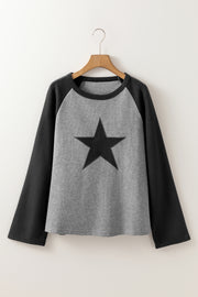 Relaxed waffle knit long sleeve top with sporty colorblock design