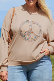 Pale khaki plus size terry sweatshirt for everyday casual wear and layering