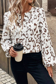 Khaki leopard blouse with relaxed shift silhouette
