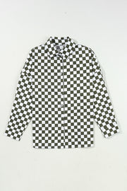 Loose drop-shoulder checkered shirt with relaxed shift silhouette