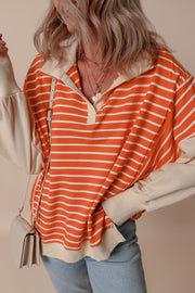 Loose-fit orange stripe sweatshirt in high-elasticity cotton blend