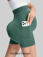 High-rise maternity yoga shorts with gentle tummy support