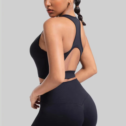 Strappy sports bra with open strappy back detail