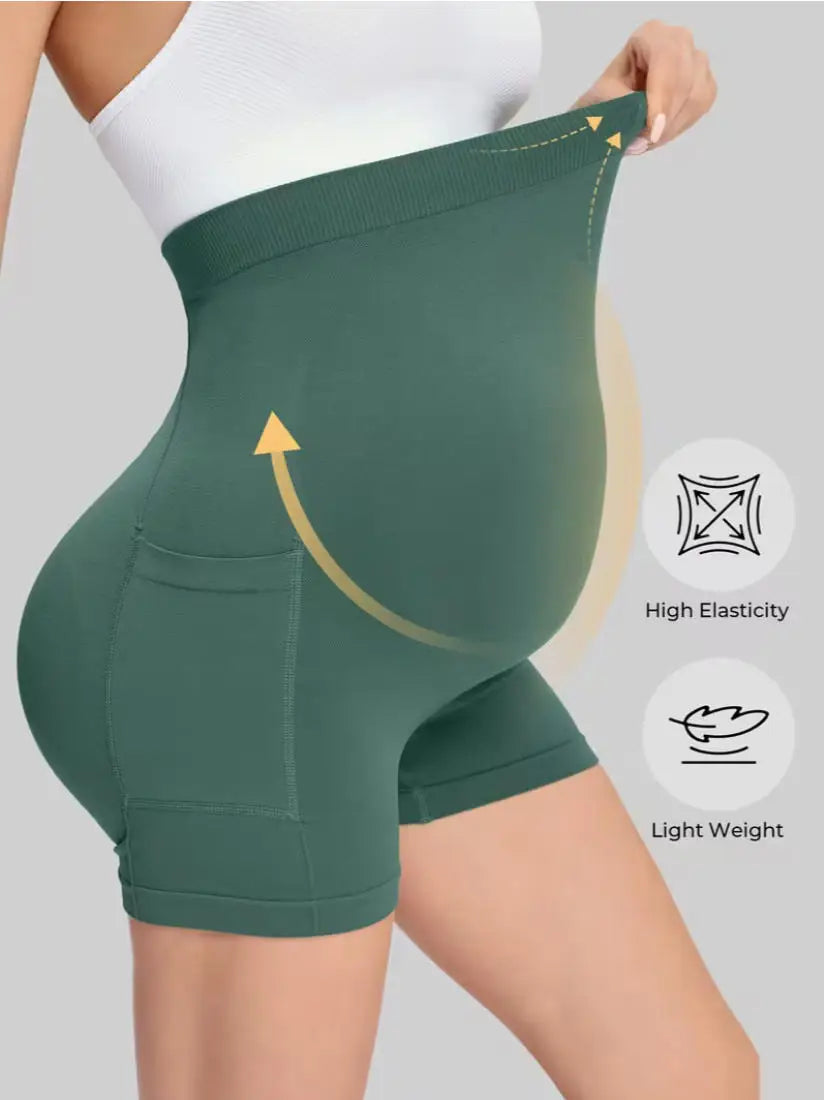 Maternity High Waist Support Workout Yoga Shorts With Pocket Soft Stretch Lightweight Shorts for Pregnancy Fitness Pilates