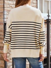Vintage striped loose-fit knit pullover with full sleeves for autumn layering