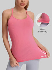 Racerback maternity yoga top for full range of motion