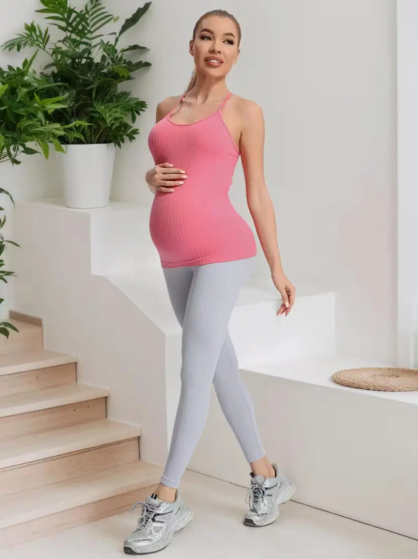 Women's Maternity Racerback Yoga Tank Tops Moisture-Wicking Sweat-Absorbing Quick-Dry Slim Fit Pregnancy Training Tops