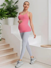Crew-neck maternity yoga tank top, breathable spandex-nylon blend