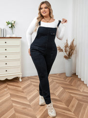 Casual black denim bib overalls in inclusive sizes 0XL to 4XL