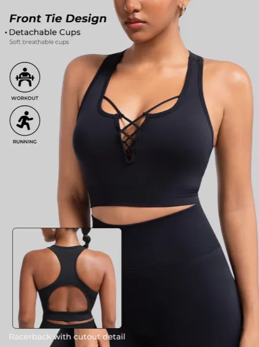 Women's Backless Strappy Sports Bra Anti-exposure  Shockproof Yoga Bra Soft Breathable Fitness  Running Pilates Bra