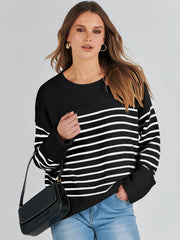 Loose regular-length ruched knit pullover in solid blue