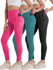 High-waist yoga leggings in hot pink, green and black