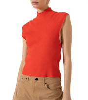 Knitted sleeveless tank top vest for women with stand collar