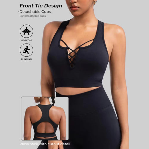Backless strappy sports bra with high-support racerback design