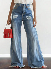 Women's blue dark wash micro-flare jeans, mid-rise fit