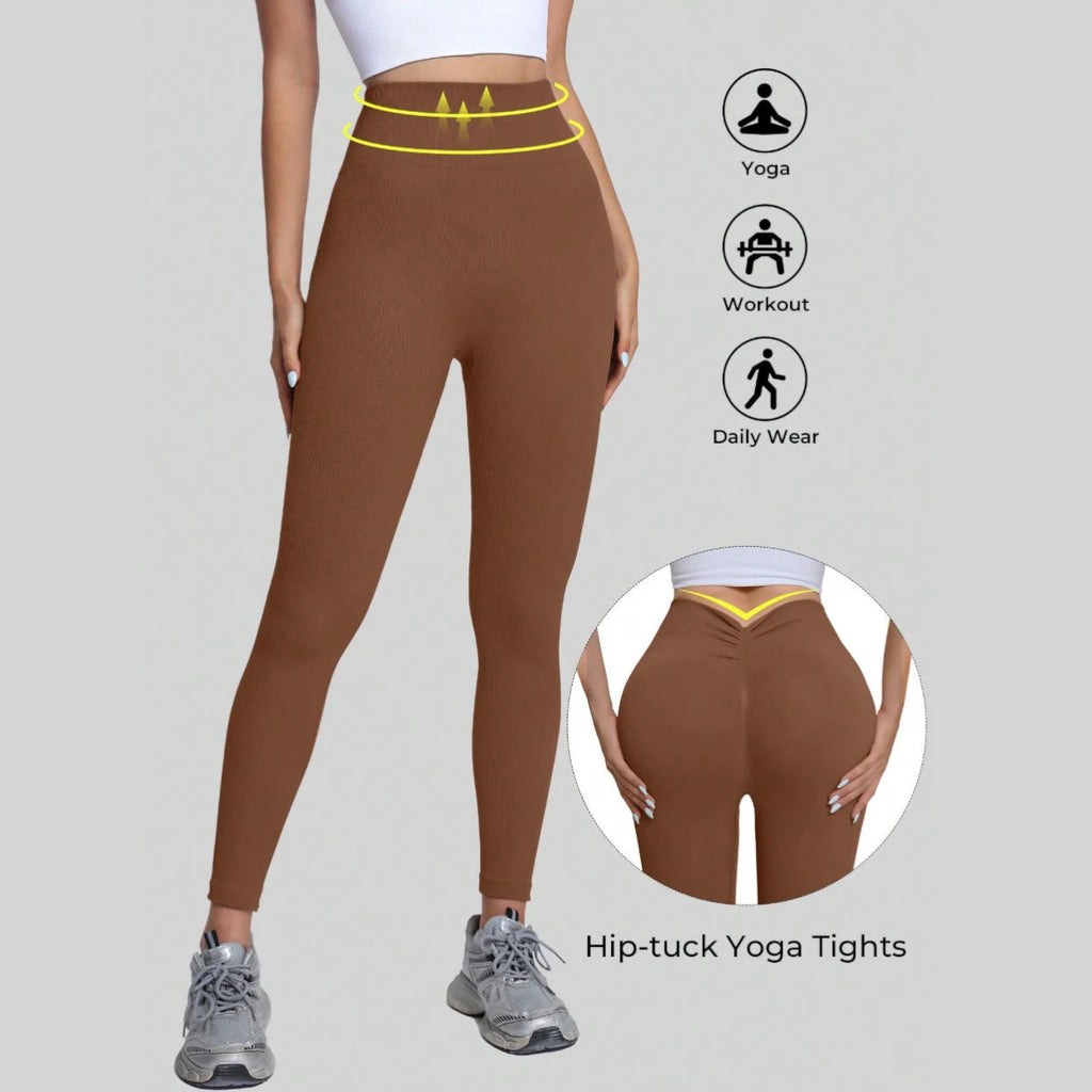 Women's V High Waist Seamless Yoga Pants Skinny Butt Lifting Quick Dry Threaded Sports Leggings