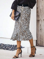 Leopard Print High-Waist Bodycon Skirt with asymmetric slit and slimming fit