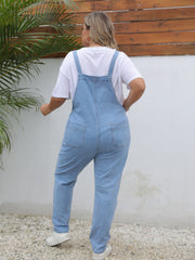 Multi-pocket denim jumpsuit in medium wash finish