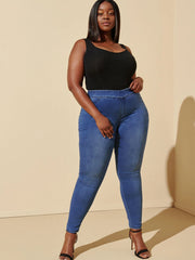Women's stretch denim jeans with comfortable mid waist
