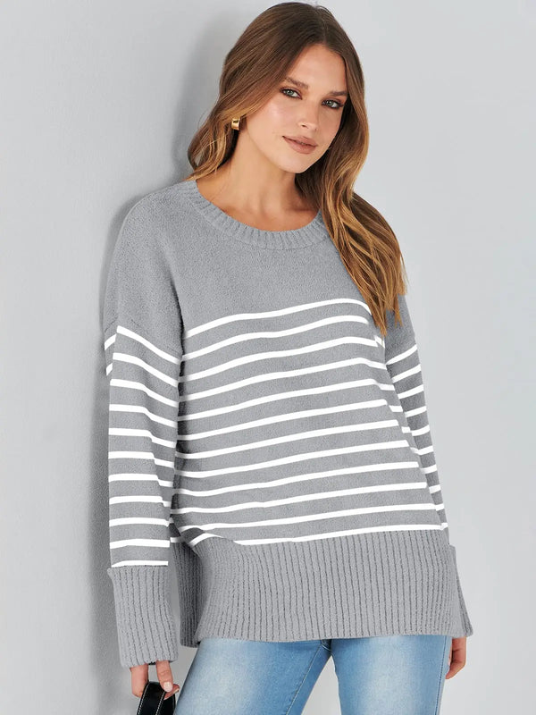 Women's Ruched Crew Neck Fleece Pullover Sweater