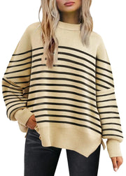 Loose knit vintage striped sweater with comfortable drape and clean finish