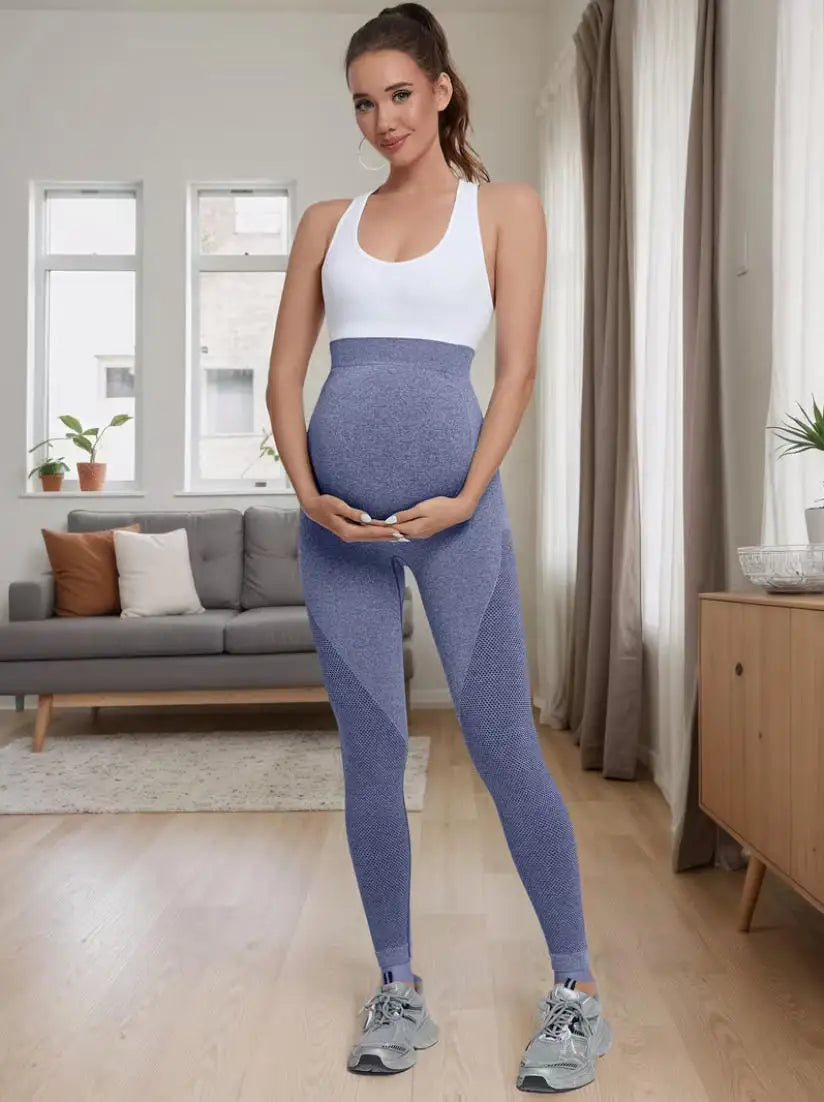 Maternity Solid Color High Waist Casual Leggings Abdominal Support Yoga Pilates Pregnancy Training Pants