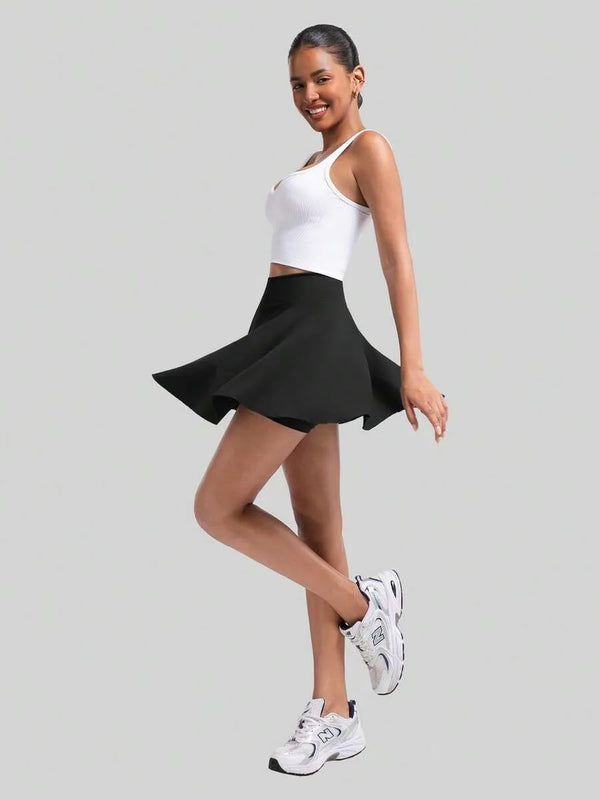 High Waist Tennis Skirt with Built-In Black Shorts for Sport & Everyday