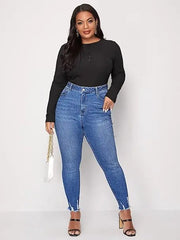 Slim mom-fit plus size jeans in polyester-cotton denim