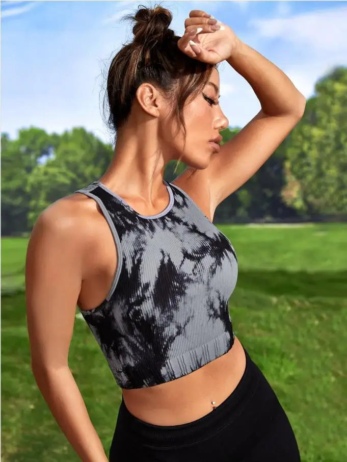 Women's Four-Way Stretch Yoga Vest Tie-Dye Spandex Crop Top for Pilates Fitness Solid Lightweight Breathable Seamless for Girls