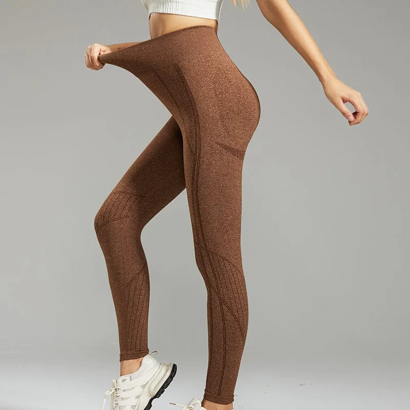 Women's Seamless Elastic High-Waisted Shaping Sports Leggings Moisture-Wicking Butt-Lifting Pants for Running Yoga Fitness