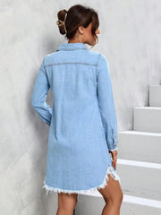 Button-front denim dress with relaxed, easy silhouette