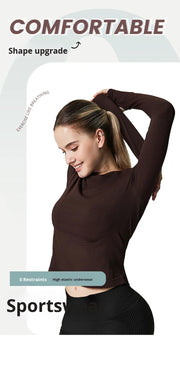 Solid color long sleeve gym tee for daily wear
