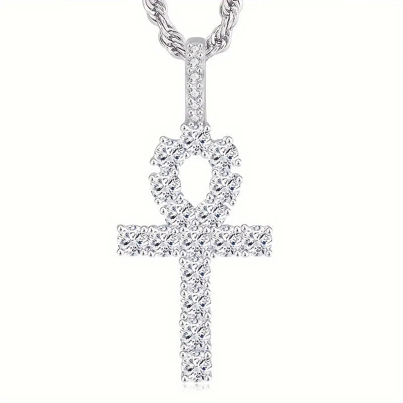 Iced Out Cross Pendant Necklace with round brilliant-cut cubic zirconia