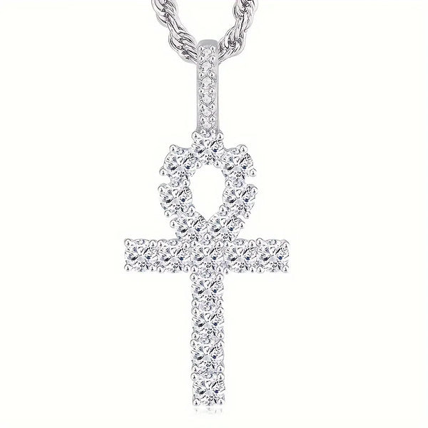 Cross Necklace — Iced Out Silver Plated Cubic Zirconia Pendant