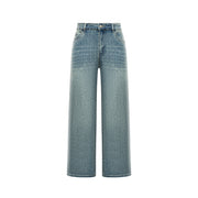 Loose boyfriend flare jeans with mid-rise waistband