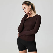 Long sleeve gym tee in stretchy spandex-nylon blend