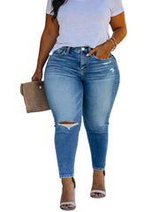 High-waist Light Blue Skinny Jeans with zipper fly closure
