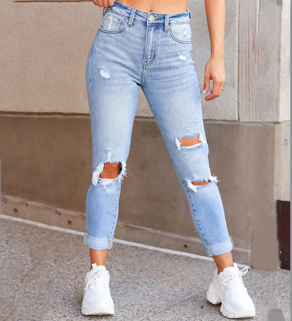 Ripped Lace-Up Skinny Jeans