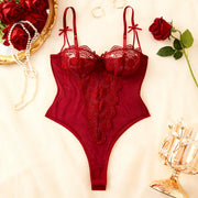 Women's Embroidered Wire-Free Lingerie Set with sheer hollow-out detail and bow accent