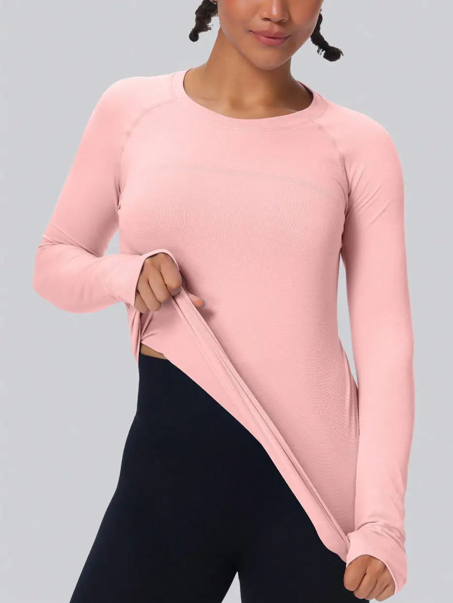 Women's Seamless Long-Sleeve Workout Top with Thumb Holes