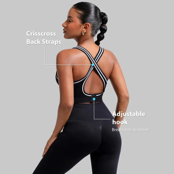 Seamless High-Impact Sports Bra with Crisscross Open Back & Adjustable Straps