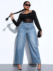 Plus Size Denim Jeans in solid medium washed light blue