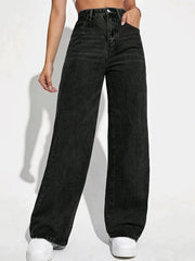 Black High Waist Straight Leg Stretch Denim Mom Jeans