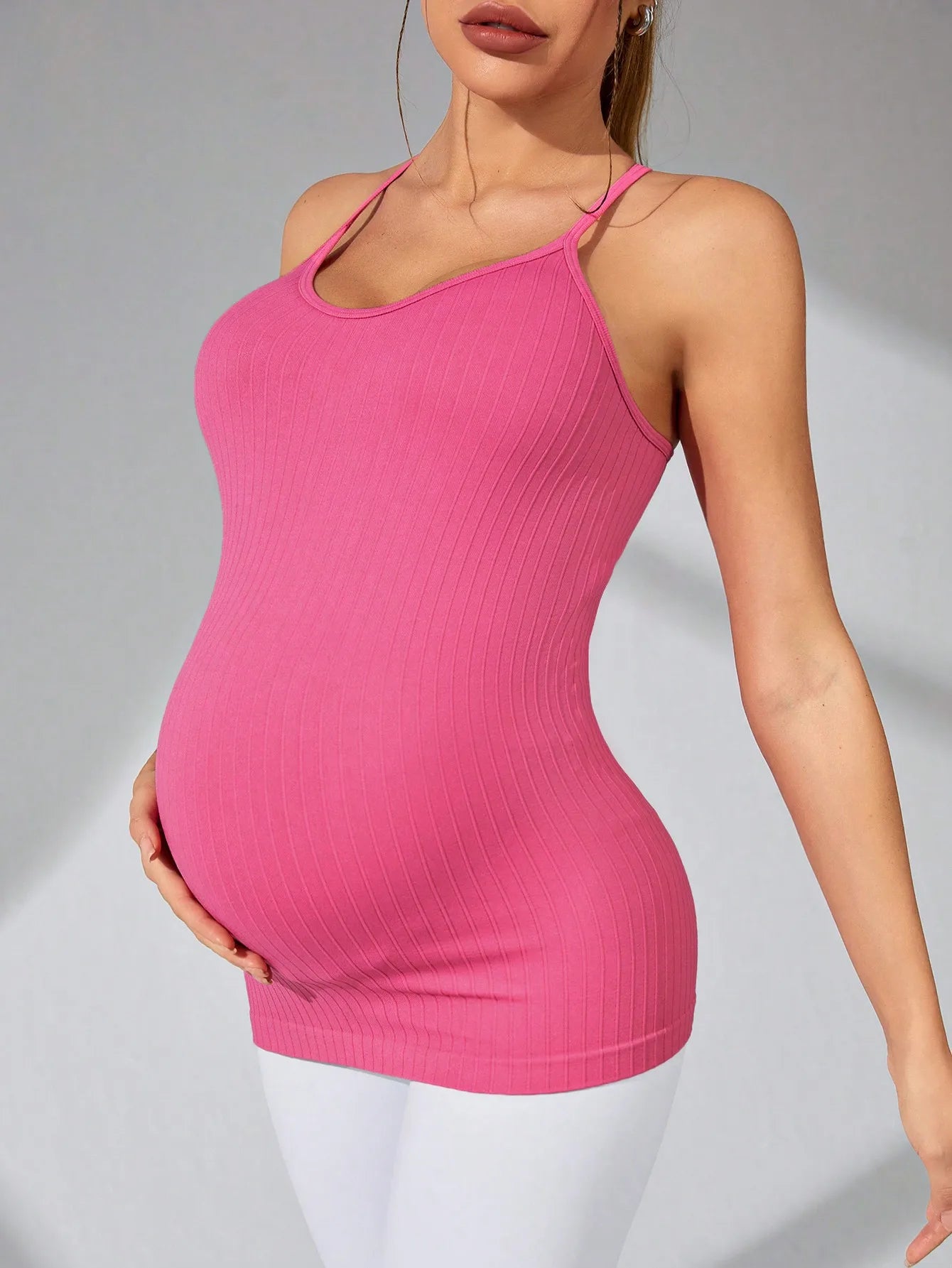 Women's Maternity Racerback Yoga Tank Tops Moisture-Wicking Sweat-Absorbing Quick-Dry Slim Fit Pregnancy Training Tops