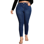 Dark blue skinny jeans with mid-rise waist and slim pencil leg