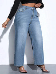 Plus Size Wide-Leg Denim Jeans with high-rise waist for a flattering fit