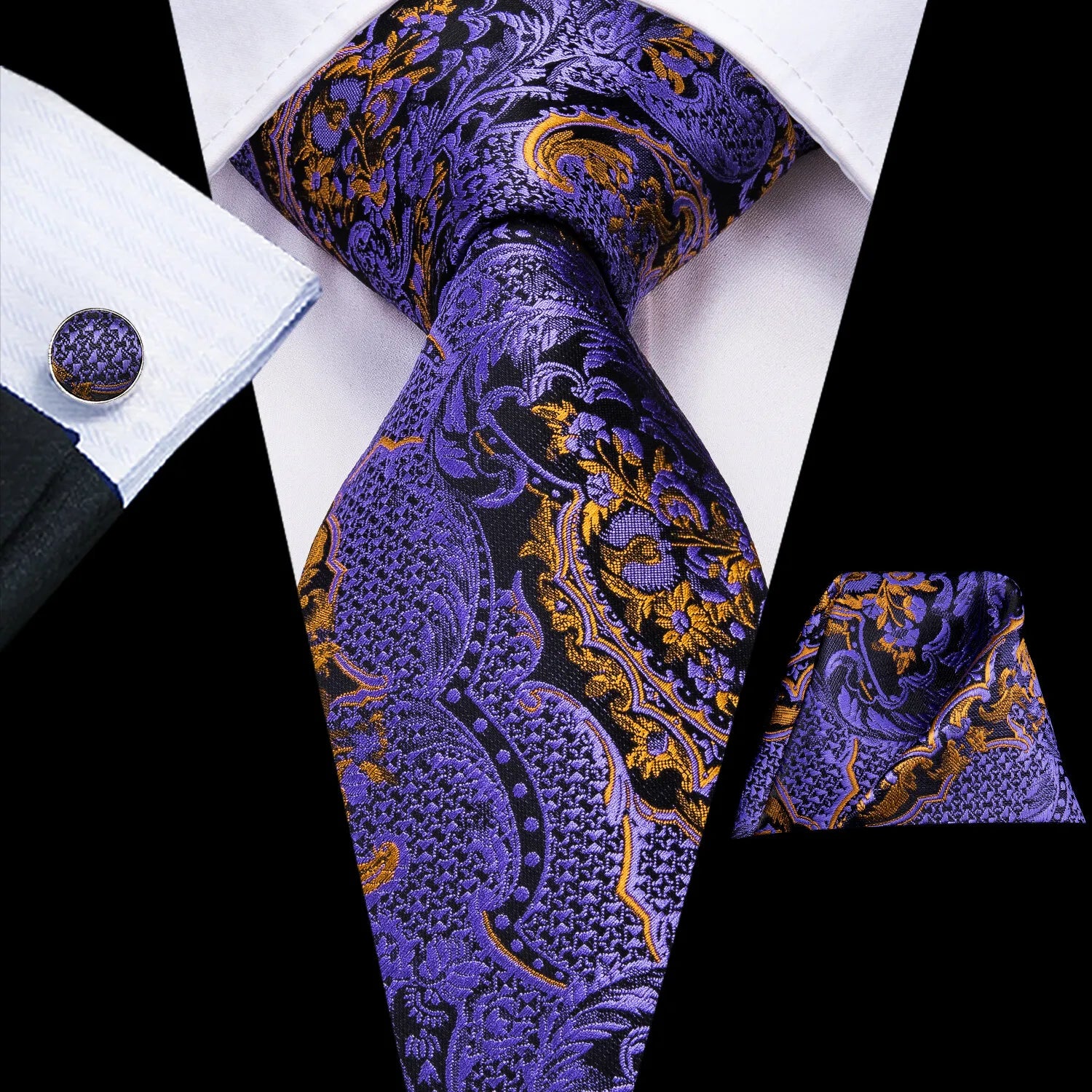 Free Shipping Business Design Jacquard Paisley Mens Silk Tie Gift Tie Cufflinks Hanky 3pc One Set