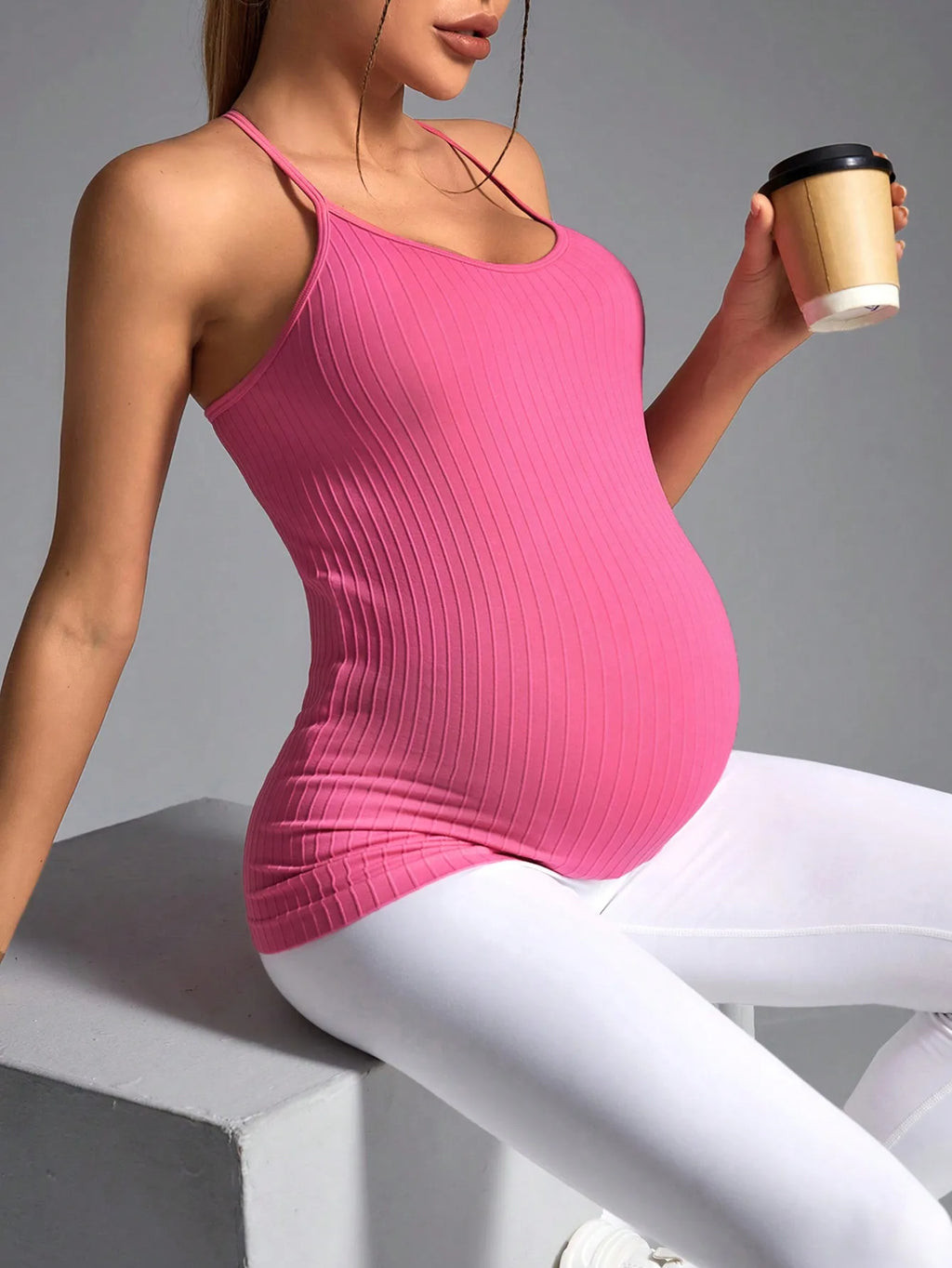 Women's Maternity Racerback Yoga Tank Tops Moisture-Wicking Sweat-Absorbing Quick-Dry Slim Fit Pregnancy Training Tops