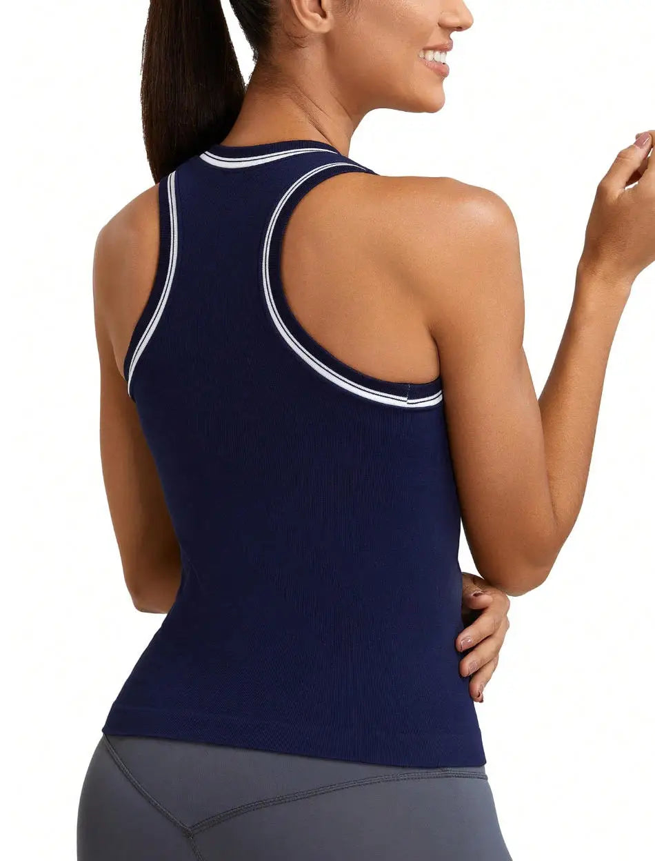 Women's Basic Athletic Workout Tank Tops Seamless Muscle Running Yoga Tops with Built-In Bra Breathable Racerback Design