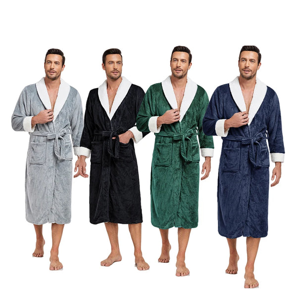 Oversized Hooded Robe — Soft Black Flannel Bathrobe, Unisex Fit